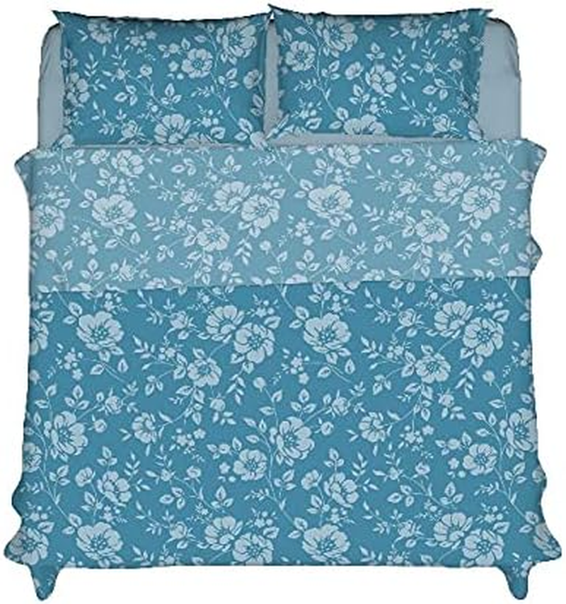 Homemania Peonies Bedding-Single-With Fitted, Sheet, Pillowcase, Light Blue, White Cotton, 150 X 280 Cm