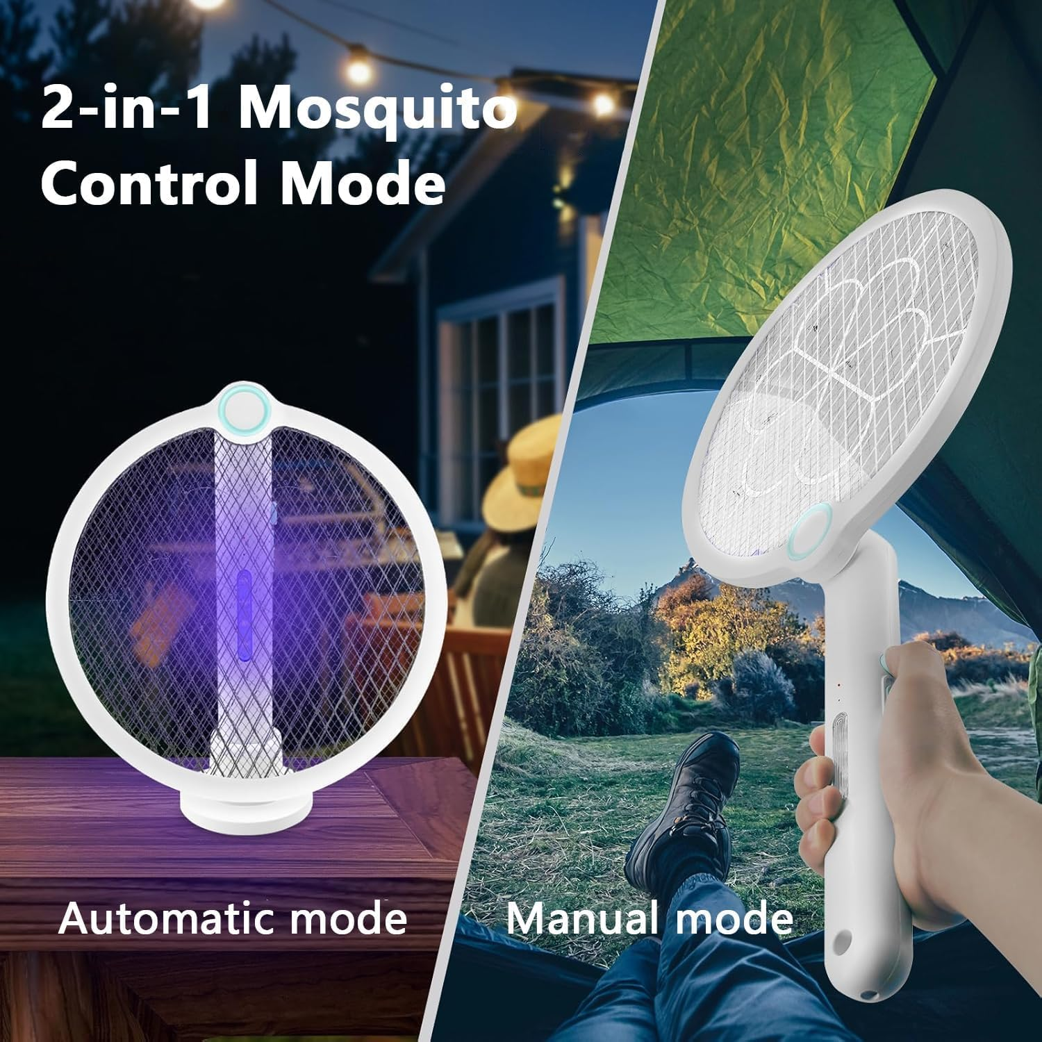 Foldable Electric Fly Swatter, Mosquito Zapper Lamp with Stable Base, 2-In-1 USB Rechargeable Bug Zapper for Indoor Outdoor Use in Kitchen Garden Patio image number 4