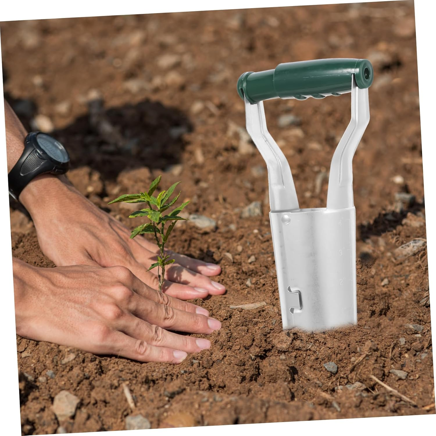 SUPVOX Vegetable Transplanting Tube Flower Transplanter Wooden Handle for Home Gardening, Stainless Steel Cylinder Garden Tool for Seedling Replanting Random Style image number 5