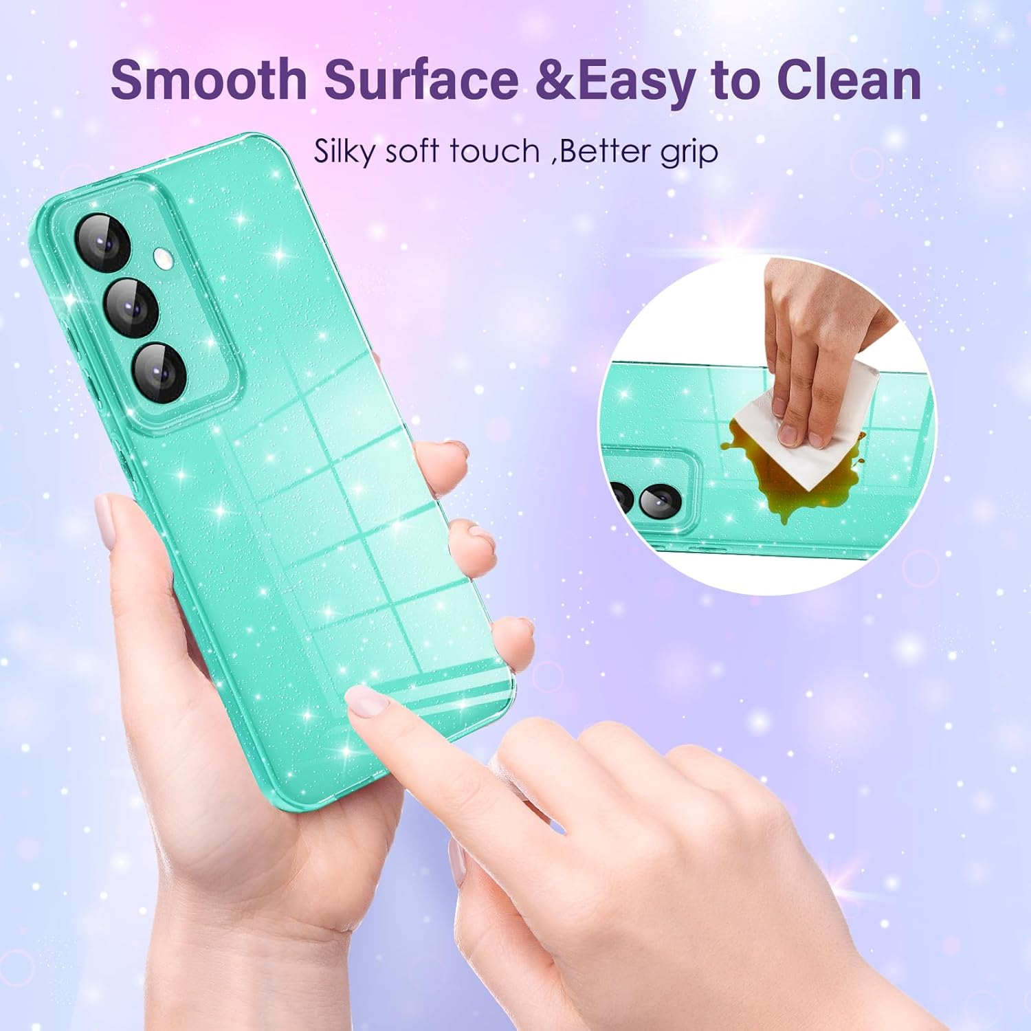 Eherui Mobile Phone Case for Samsung Galaxy S24/Samsung Galaxy S25 Glitter, Silicone TPU Anti-Fingerprint Case, Shockproof Protective Case, Thin Soft Protective Case for Samsung S24/S25 5G, Light - Light Green image number 6