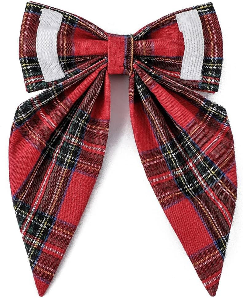 FUNAT Christmas Dog Collar with Bow Tie, Large Dog Pet Collar Dog Bowtie Big Swallowtail Knot, Classic Plaid Dog Christmas Collar with Buckle image number 1