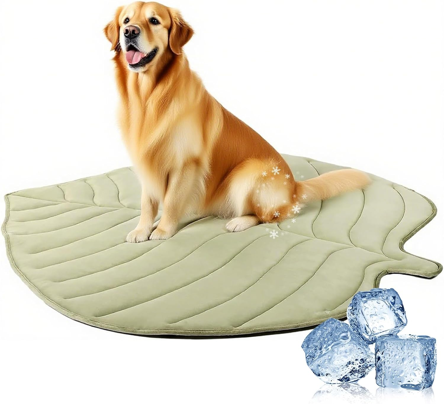 Dog Cooling Mat, Large Leaf-Shaped Pet Pad for Summer, Cooling Blanket Dog Bed (Green, 86&times;99Cm)