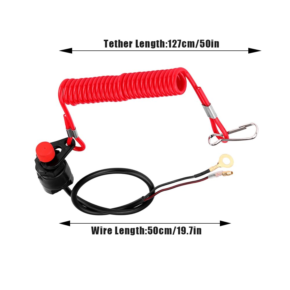 Joyzan Boat Motor Kill Stop Switch, Universal Vessel Outboard Engine Urgent Ignition Emergency Kill Stop Switches Key Safety Tether Lanyard Rope Clip Red Reminder Cable for Motors ATV Boats Motorcycle image number 1