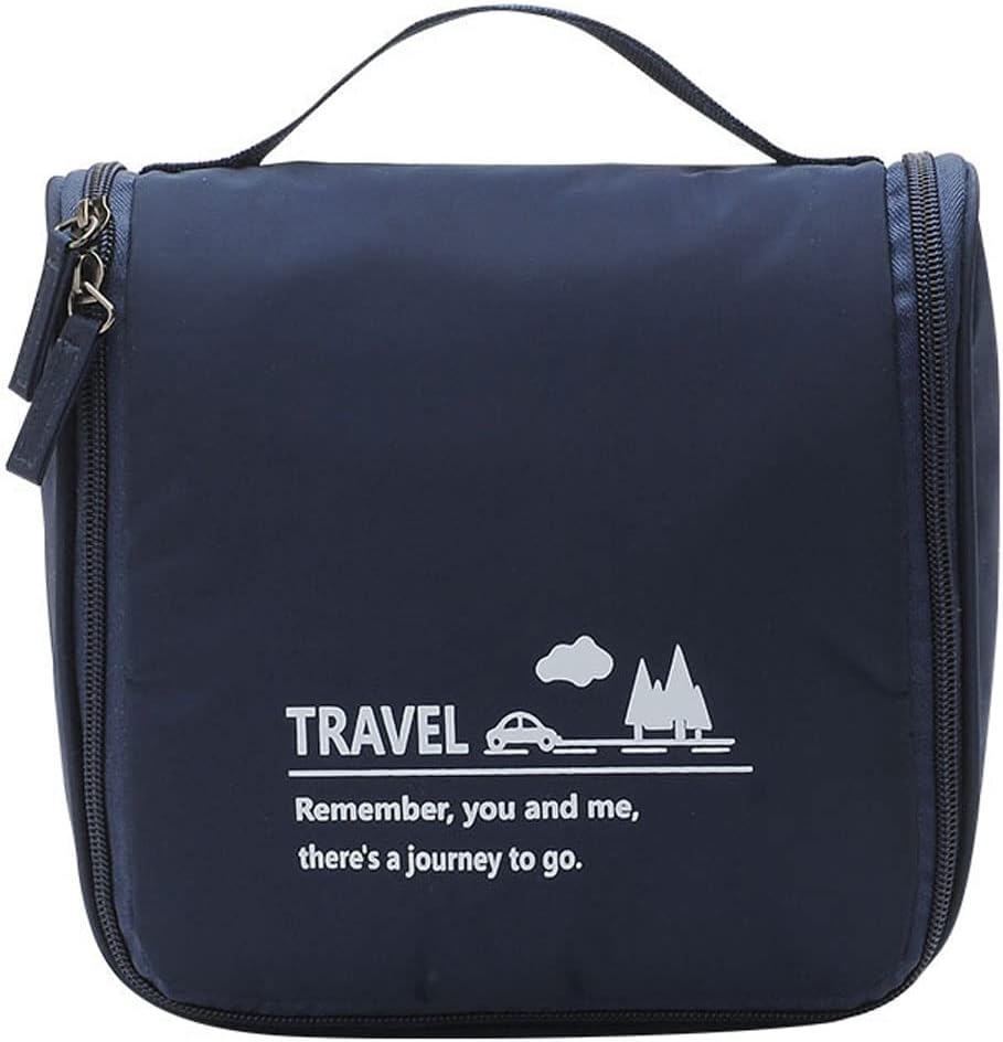 Flip Hook Type Polyester Fabric Travel Makeup Bag with Large Capacity Cosmetic, Portable Skincare Storage (Navy Bule)