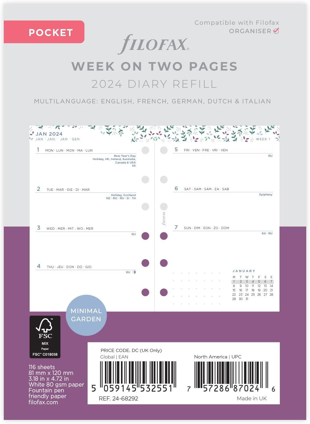 Filofax Pocket Week on Two Pages English 2025