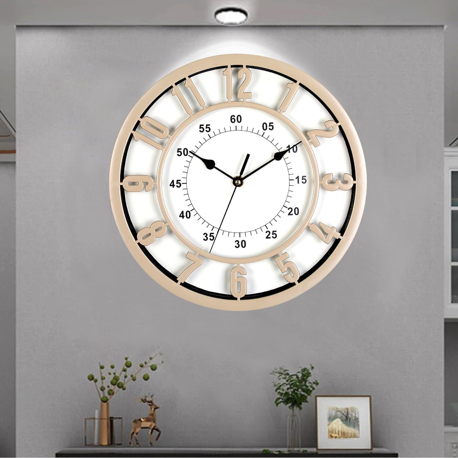 Fohouse Wall Clock, 12 Inch Non-Ticking Silent Battery Operated round Wall Clock Modern Simple Style Decor Clock for Office, Home, Bathroom, Kitchen, Bedroom, School, Living Room - Golden image number 2