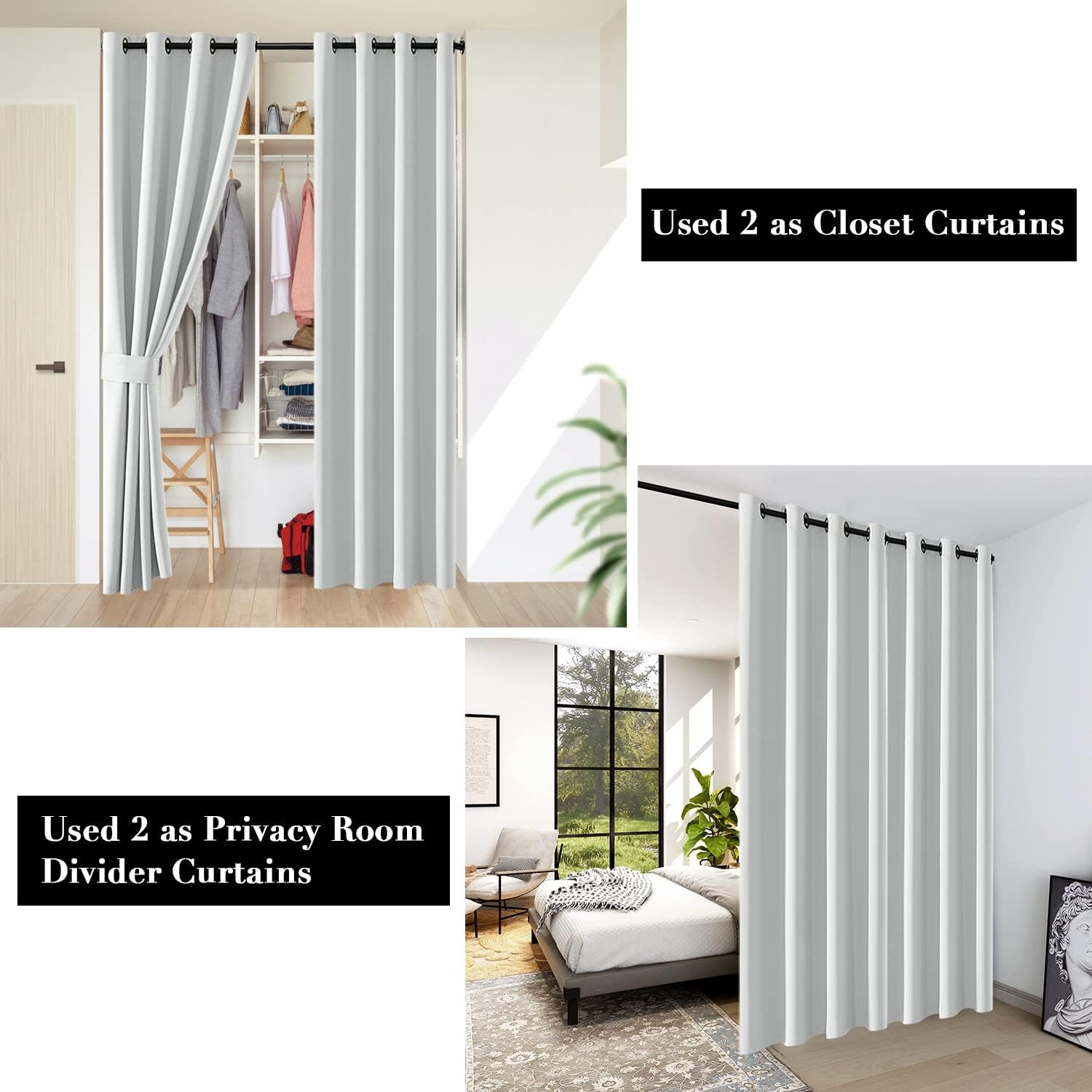 SHINELAND White Ash Doorway Curtain for Interior Door, Fits Opening 24-36 Inch, 80 Inches Long, Alternative to Accordion/Barn/Bifold/Folding/Closet Door