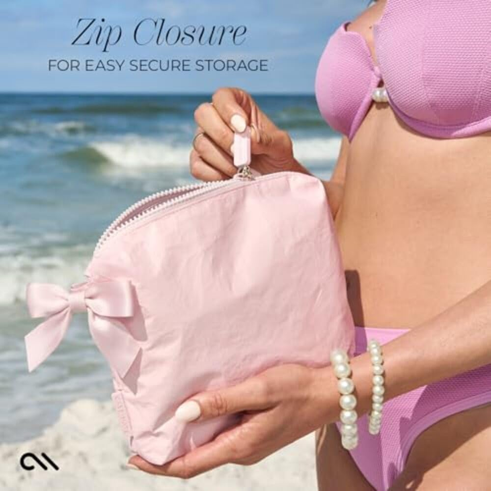 Case-Mate Essential Beach Bow Zip Pouch - Water-Proof Travel Bag for Toiletries & Beach Essentials - Perfect Small Cosmetic Bag for Secure Storage - Ballet Pink image number 1