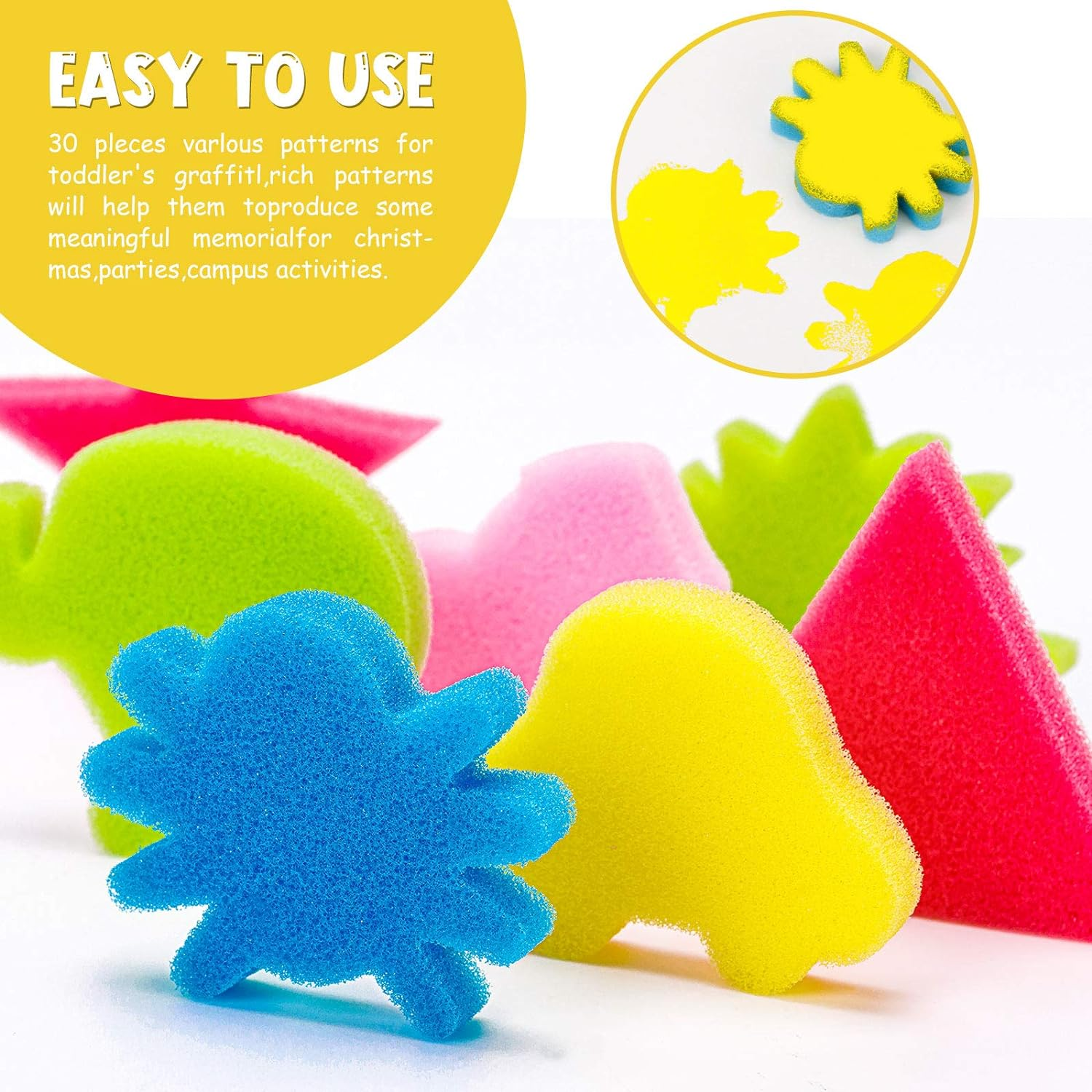 42Pcs Sponge Painting Shapes EVA Sponge Painting Stamper, Painting Craft Sponge for Toddlers Assorted Pattern Early Learning Sponge for Kids image number 4