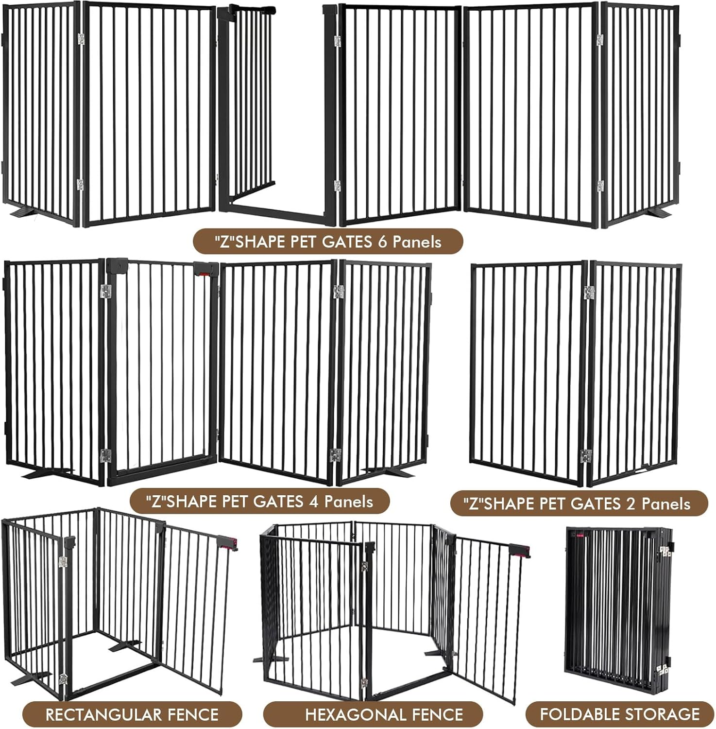 2 Panels Metal Dog Gate for Doorways Folding Pet Barrier, Adjustable Indoor Outdoor Dogs Fence with Support Feet Freestanding Dog Gates Indoor, Black, 132&times;76 Cm image number 4