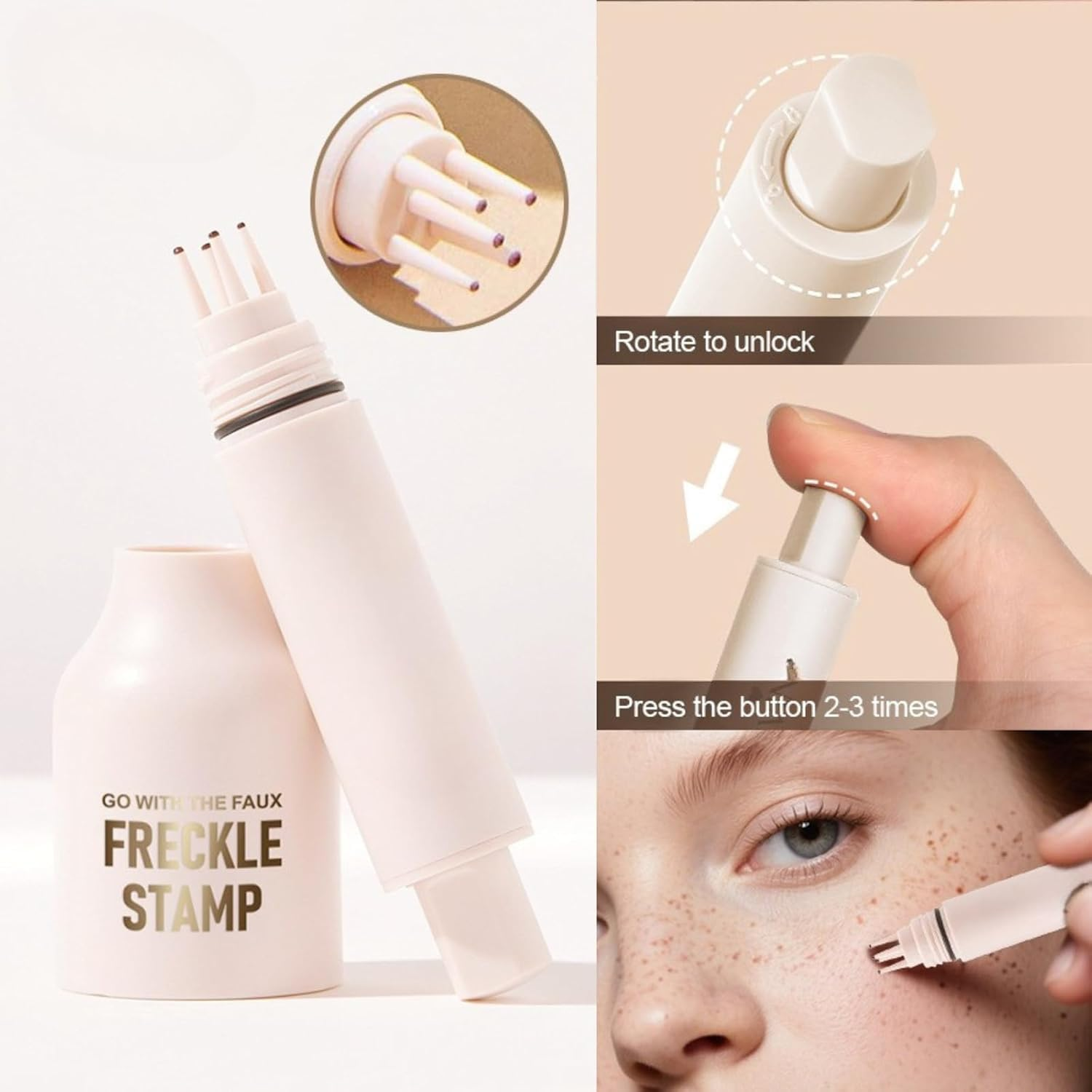 Upgrade Faux Freckle Stamp Pen &ndash; Waterproof Fake Freckles Makeup Tool, Natural-Looking Freckle Maker & Spray with Multi-Prong Precision Stamp Head, Long-Lasting Sunkissed Makeup (2# MEDIUM, All Skin) image number 5