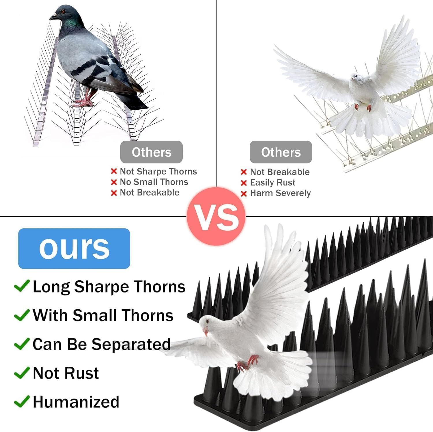12Pcs Wall & Fence Spikes, Plastic anti Bird Spikes for Outside, Cat Squirrel Raccoon Pigeon Fox Intruder Deterrent Spikes, Bird Repellent Spikes for Garden, Balcony, Roofs, Gate Wall, Window (Black) image number 4