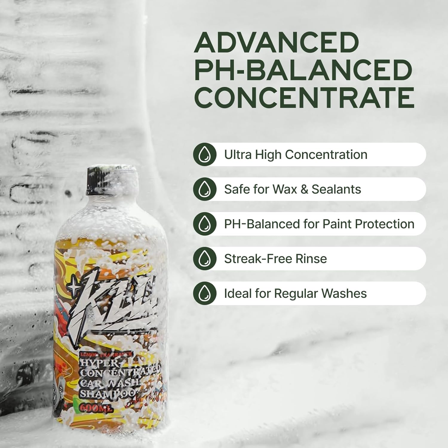 KLCB A1 Pro Car Wash Shampoo 600Ml &ndash; High-Concentrated, Ph Neutral, Foam Cannon Compatible &ndash; Safe for Ceramic Coating, Wax & All Paint &ndash; Streak-Free, High-Foaming Cleaner image number 5