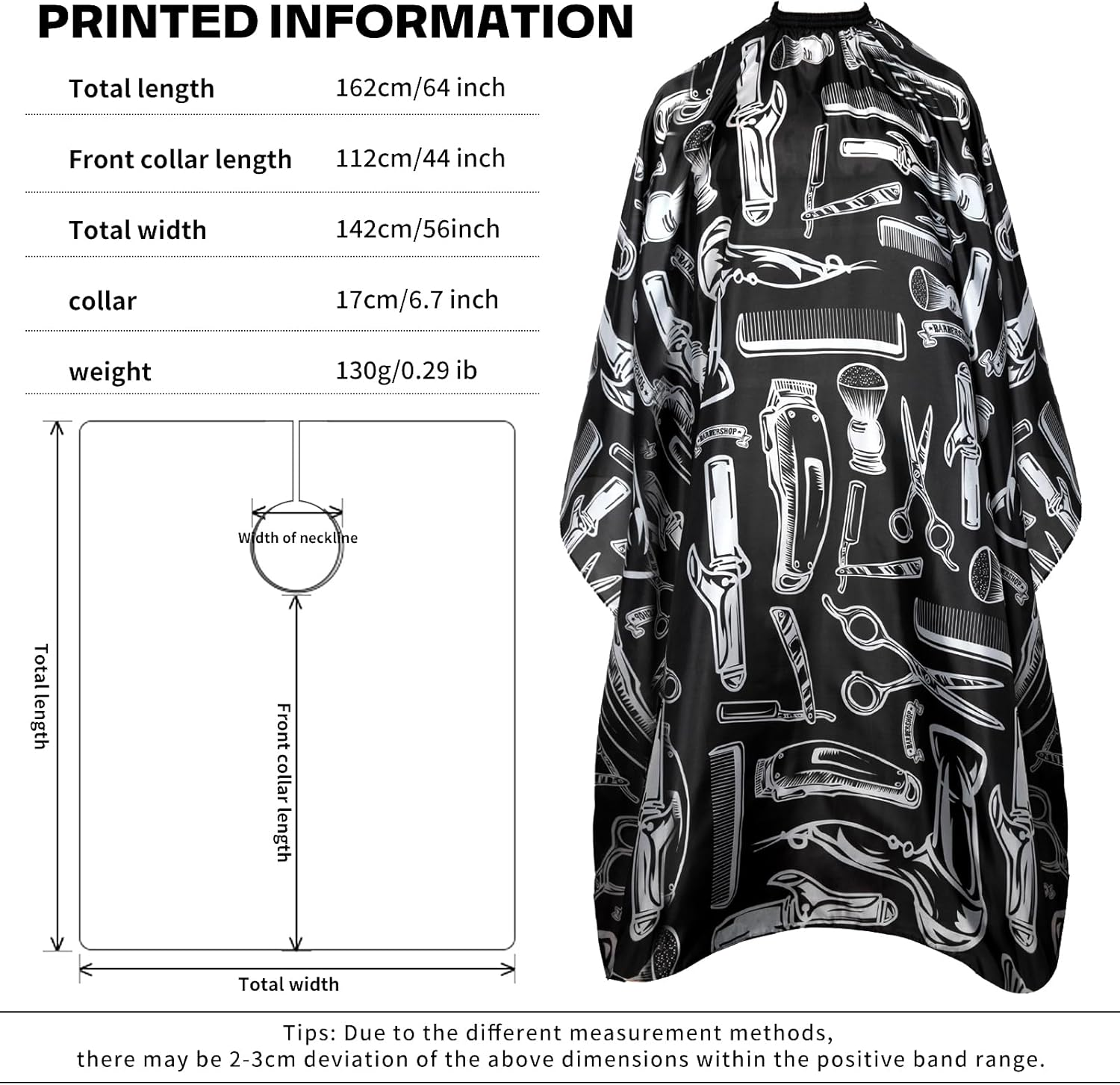 Professional 64X56 Inch Barber Cape for Men & Adults - Adjustable Waterproof Hair Cutting Cape for Salon, Hair Coloring Cape with Elastic Neck (Barber Supplies) image number 3