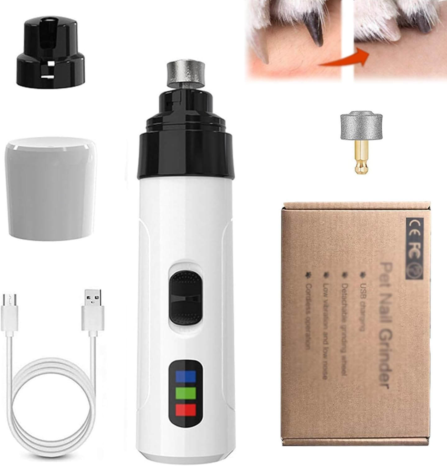 Heusom Silent Groom Pro Nail Grinder, Rechargeable USB Charging Electric Pet Nail Grinder, Pet Poochie Nail Grinder, Pet Paws Grooming Tool (Standard)