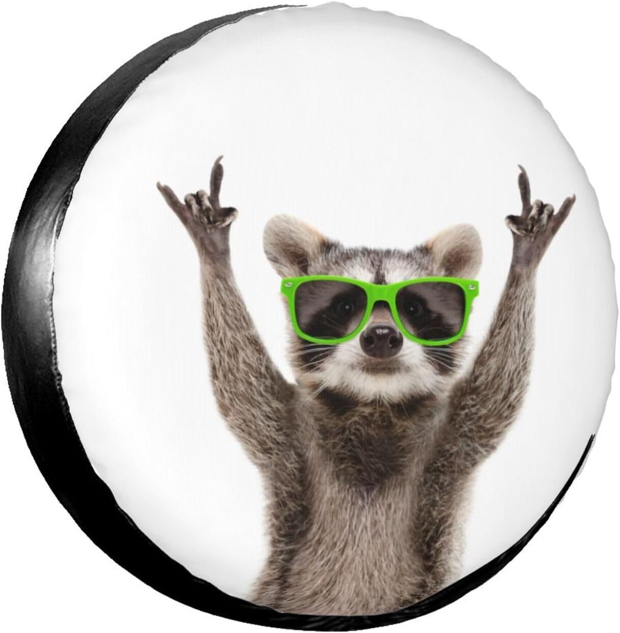 Funny Raccoon in Green Sunglasses Spare Tire Cover Cute Animal Tire Wheel Covers Waterproof Weatherproof Wheel Tire Protector Tyre Covers Universal for Trailer RV SUV Vehicle Motorhome Travel 14 Inch image number 3