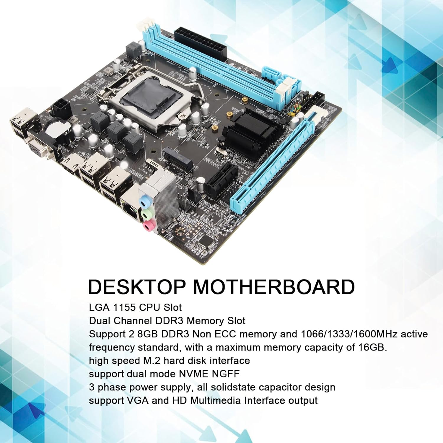 Desktop Motherboard, LGA 1155 CPU 2Nd Gen Slot Dual Channel DDR3 Motherboard with 3 Phase Power, HD VGA Ouput, Micro ATX Motherboard for Gaming image number 4