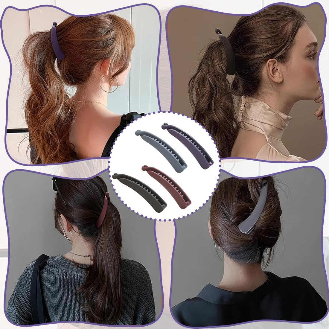 Pack of 4 Ponytail Hair Clip Colourful Banana Hair Clip Large Non-Slip Banana Clip Women for Women and Girls 4 Colours Banana Clip Bird Nest Hair Clip Banana Clip Hair image number 3