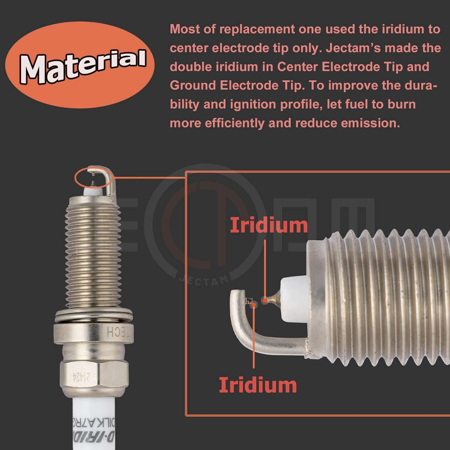 Jectam Double Iridium Spark Plug 6 PCS 12290-5A2-A01 DILKAR7G11GS Compatible with 2013-2015 ILX 1.8L L4, 2008-2012 Accord 2.4L L4, 2012-2015 Civic 1.8L L4, 2016-2020 HR-V 1.8L L4 image number 5