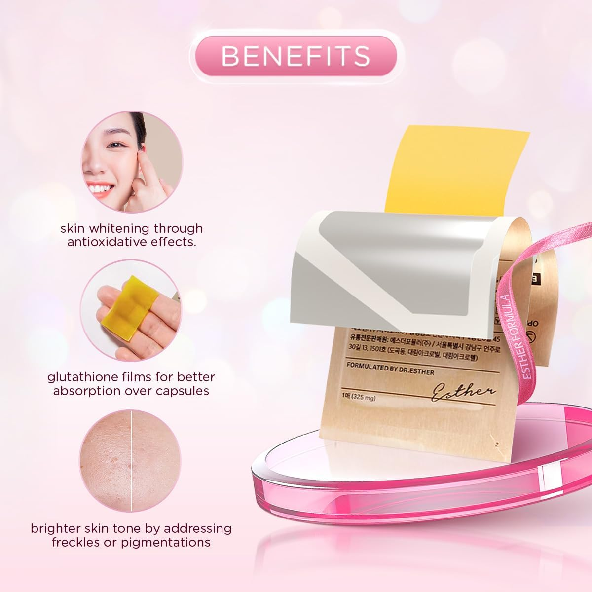 ESTHER FORMULA Glutathione Direct Film 5X (320Mg*30Pcs), Glutathione Impregnated Oral Dispersible Film for Effective Absorption, Korean Inner Beauty Dietary Supplement for Skin Whitening image number 1