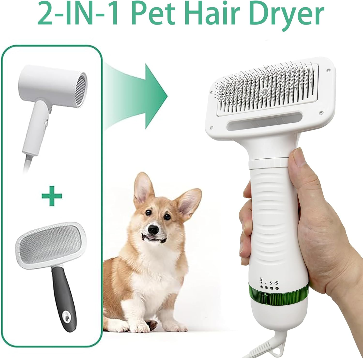Xoxel Pet Hair-Drying Comb Pet Hair Dryer with Slicker Brush, 2-In-1 Grooming Dryer for Dogs & Cats | Lightweight, Quiet, Adjustable Temp | Perfect for Small to Medium Pets image number 1