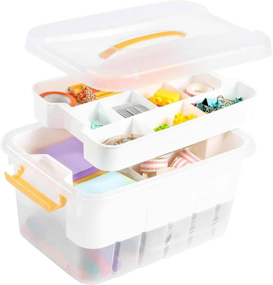 Versatile Craft & Toy Organizer - Stackable Clear Storage Bins with Lids, Removable Tray, Durable Pull Handle, Perfect for Arts & Crafts, Beads, Crayons, Classroom & Game Storage image number 5