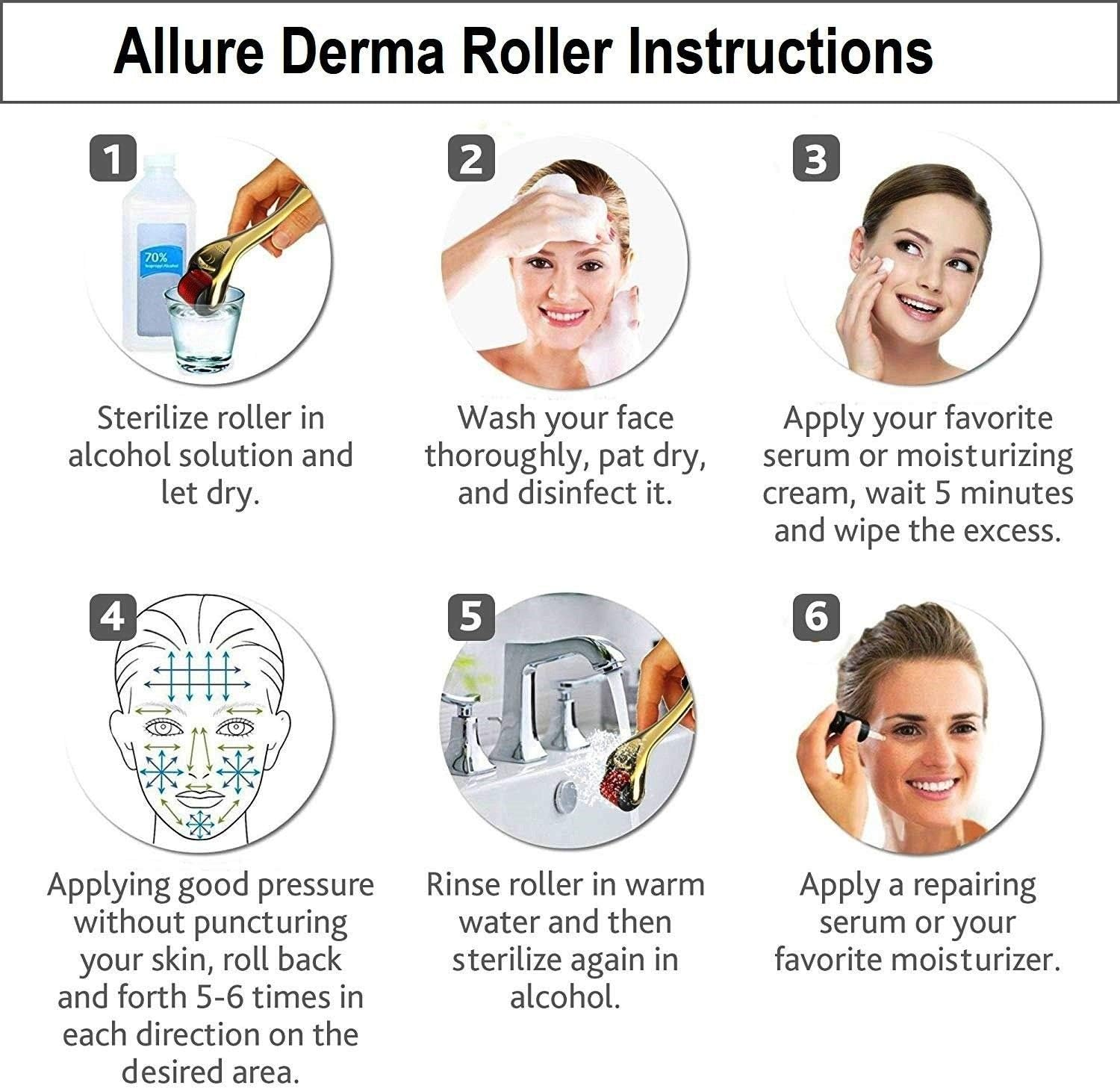 Allure Derma Roller 0.5Mm 192 Real Inserted Titanium Needles Skin Care anti Aging anti Wrinkle Hair Growth image number 3