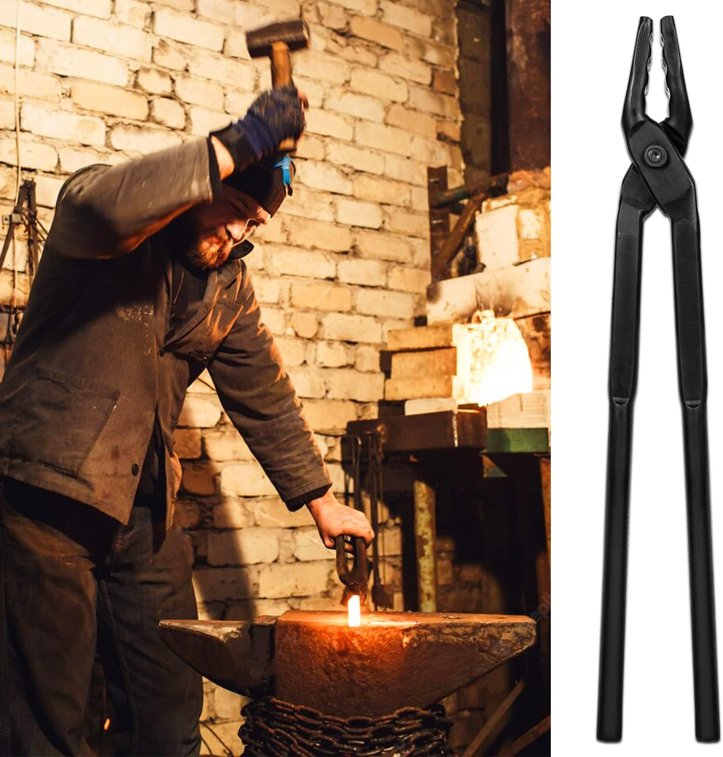 Upgraded Blacksmith Tongs Wolf Jaw Blacksmithing Tongs for Beginner & Seasoned Blacksmiths, Bladesmiths & Craftsmen (15 in (380Mm)) image number 3