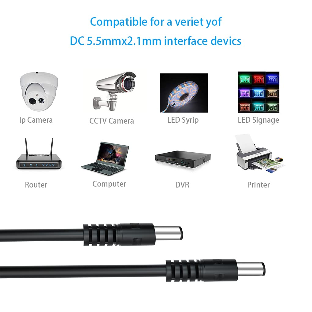 2-Pack DC Power Cable Male to Male Power Adapter DC Extension Cord 5.5Mm X 2.1Mm,12V Power Extension Cable for Security Camera,Led Strip,5V 9V 24V 12 Volt Plug Supply Wire DC5521 Jack Cable 3FT 6FT