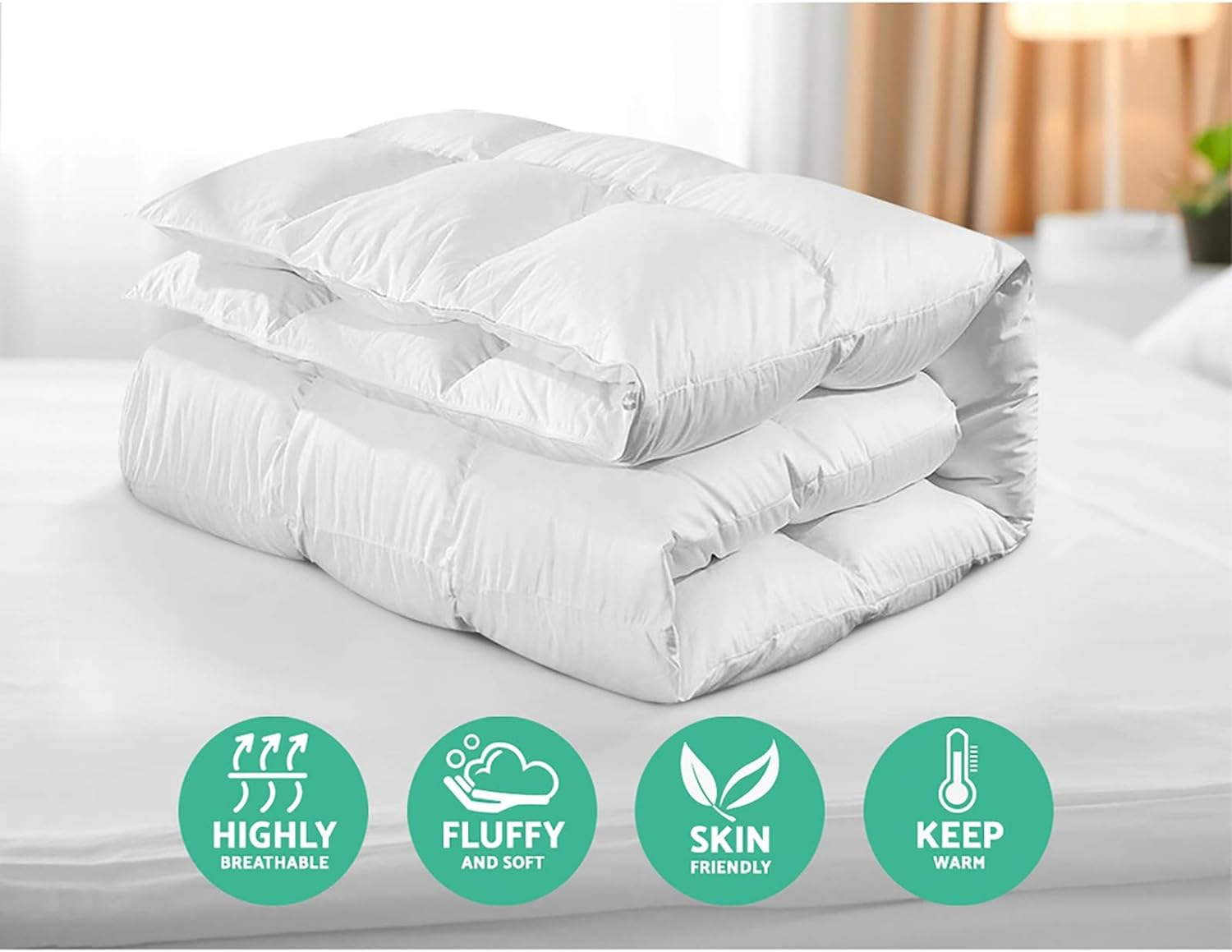 Giselle Bedding Goose Quilt Down, 800Gsm King Quilts Winter Blanket Duvet Comforter Feather Home Bedroom Bed Travel, Lightweight Breathable Soft Cotton Cover Baffle Construction White