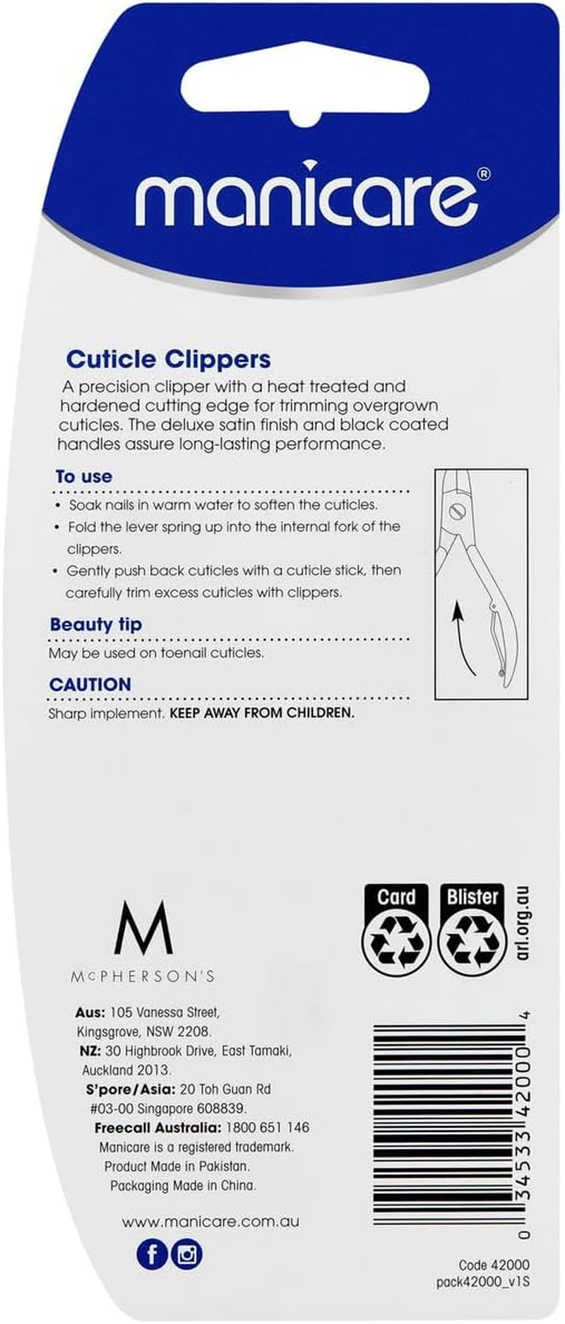 Manicare Cuticle Clippers with Side Spring, 100 Mm Size