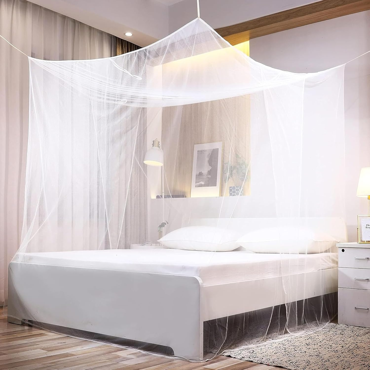 Premium Mosquito Net for Bed, White Mesh Canopy Netting, Single Side Opening, Queen and King Size, for Bedroom, Camping, Travel, Insect Protection (W1.8M&times;L2M&times;H1.6M) image number 5