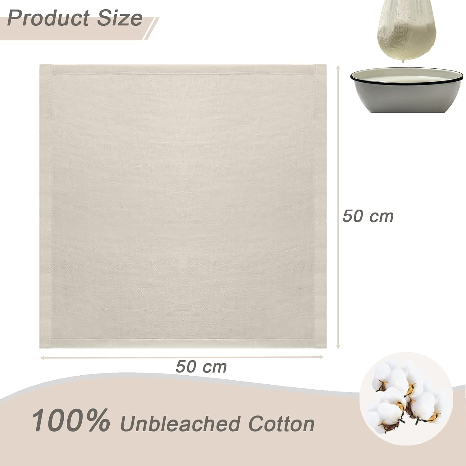 6 Pack Ultra Fine Grade 100 Cheese Cloth - 50X50Cm Natural Cotton Hemmed for Cooking, Brewing, Coffee & Cheesemaking