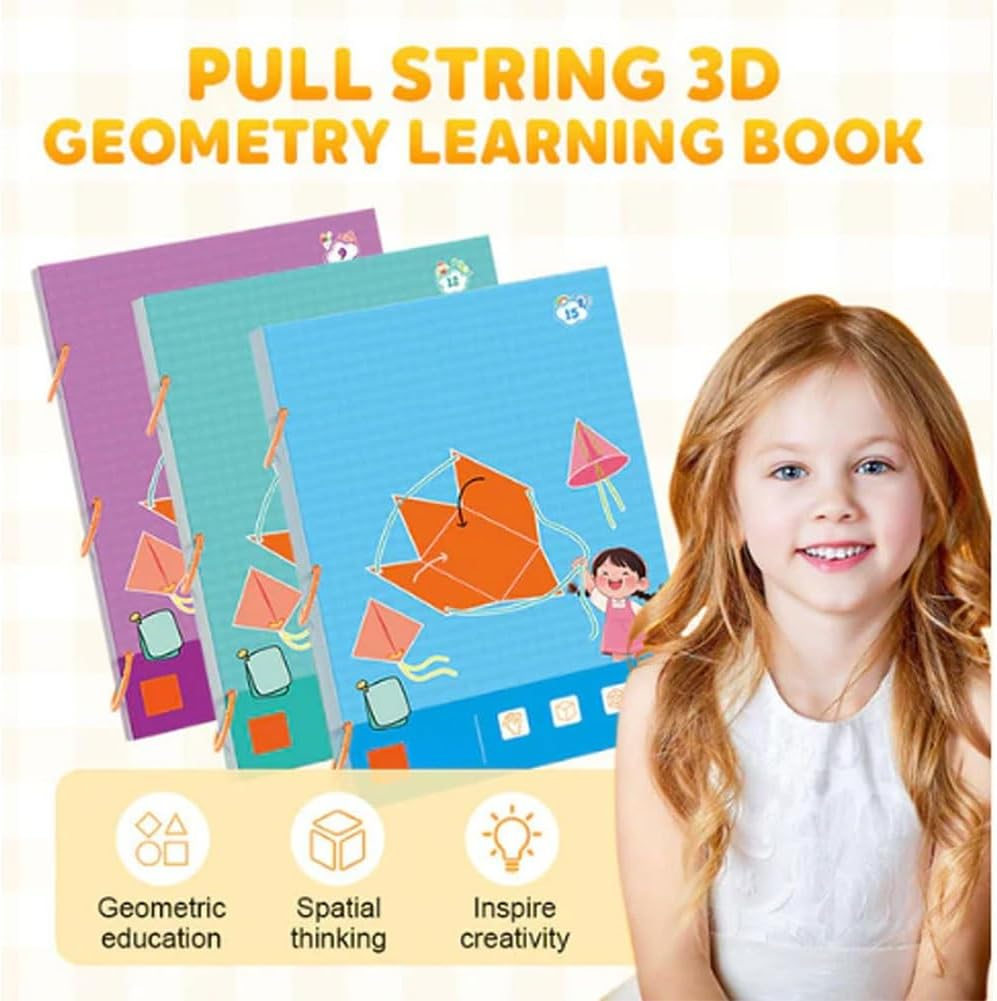 Pull String 3D Geometry Learning Book,3D Geometry Learning Book,Geometrys Learn Kit Teach Volume & Surface Area Formulas Exploration,Interactive Safe Braided Rope Design with Pop-Up Models image number 1