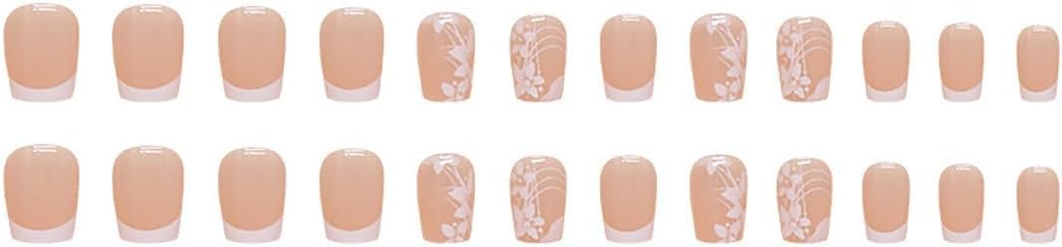Mumoo Bear White French Tip Press on Nails Short Square Fake Nails,Spring Summer White Flower Glue on Nails Nude Glossy Coffin False Nails Design Artificial Acrylic Nail Stick on Nails for Women Decoration 24Pcs image number 1