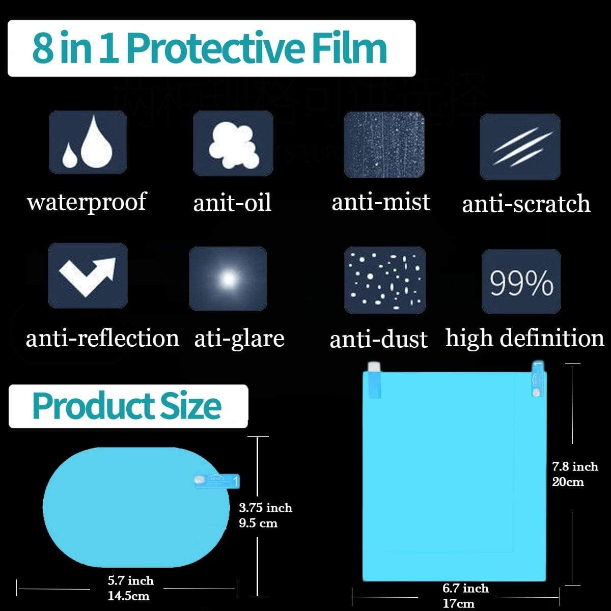 12PCS Universal Car Rearview Mirror Protective Film Sticker + Clean Accessories, Car Rearview Mirror Anti-Fog Rainproof Film Set, Anti-Scratch Clear Nano Coated Protective Sticker (6+6) image number 5