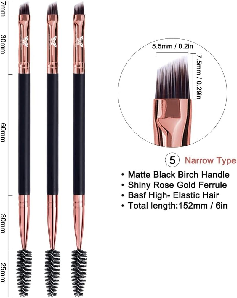 Existing Beauty 3 Pack Eyebrow & Eyelash Tint Brush - Angled & Spoolie Brush for Henna & Tint - Black, Synthetic Bristles image number 2