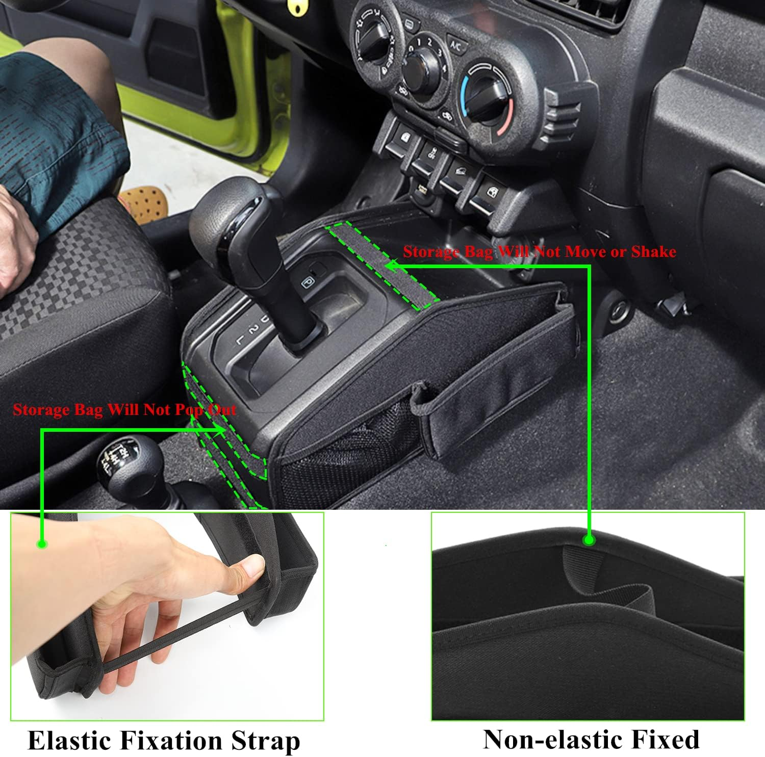 Car Gear Shift Storage Bag Organizer Tray for Suzuki Jimny 2019 2020 2021 2022 2023 JB64 JB74 Car Interior Accessories Black Oxford Cloth image number 4