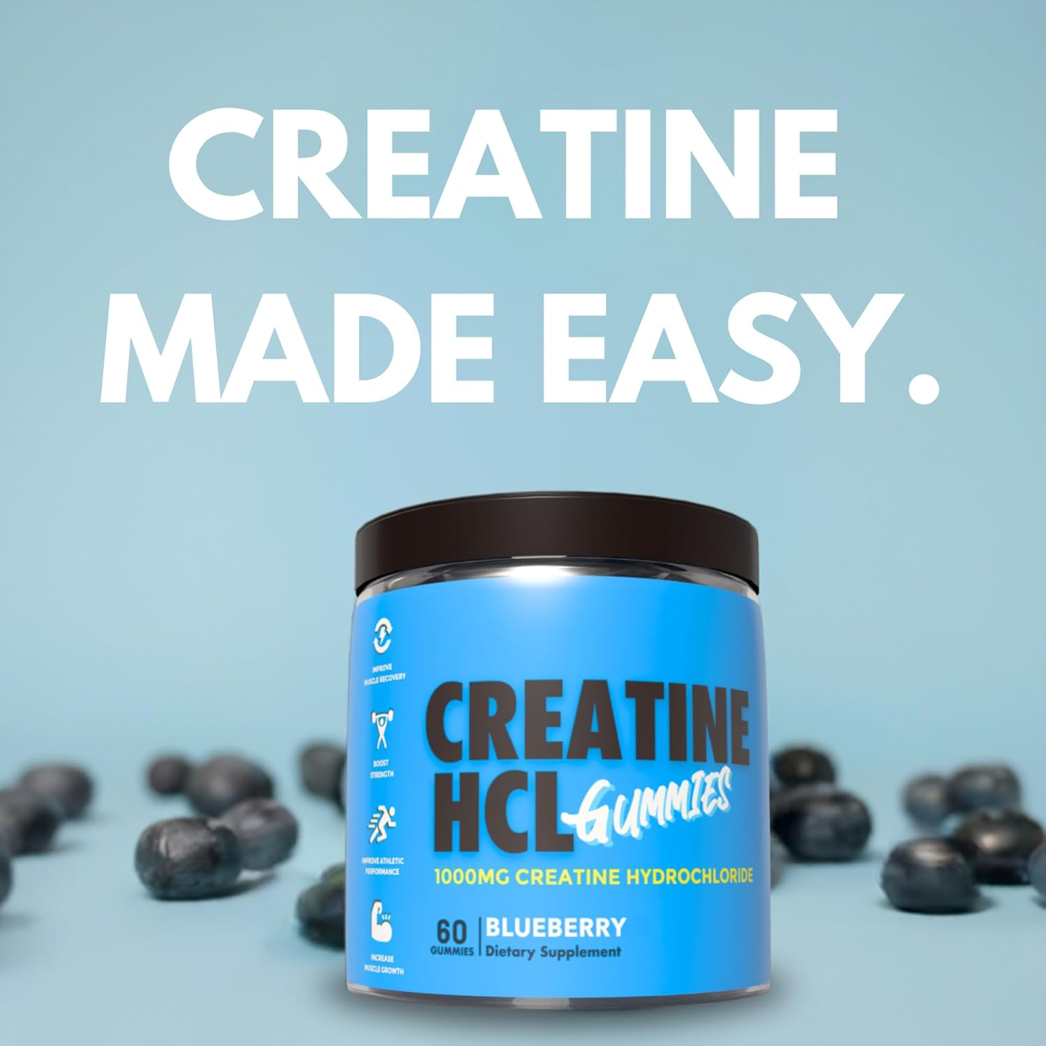 Creatine HCL Gummies &ndash; 1000Mg Blueberry Flavor for Rapid Absorption | Enhance Muscle Size, Strength, Endurance & Power | No Loading Required, Faster than Creatine Monohydrate | 30 Serves image number 2