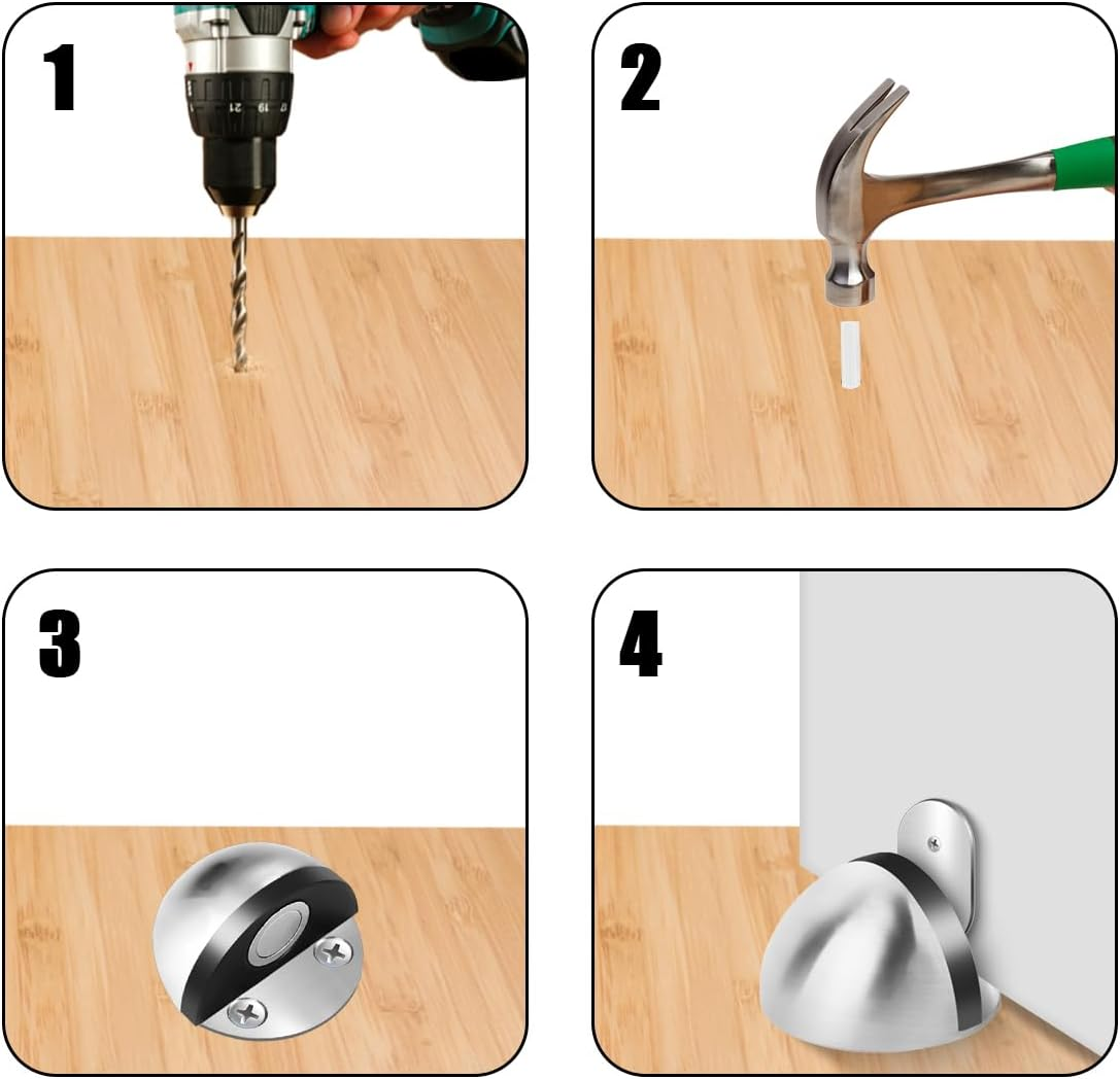 NILLOS Magnetic Door Stoppers, 4 PCS Floor Mounted Half Moon Door Stops for Home, Office, Wall Door Protection (1.77X0.98 In)