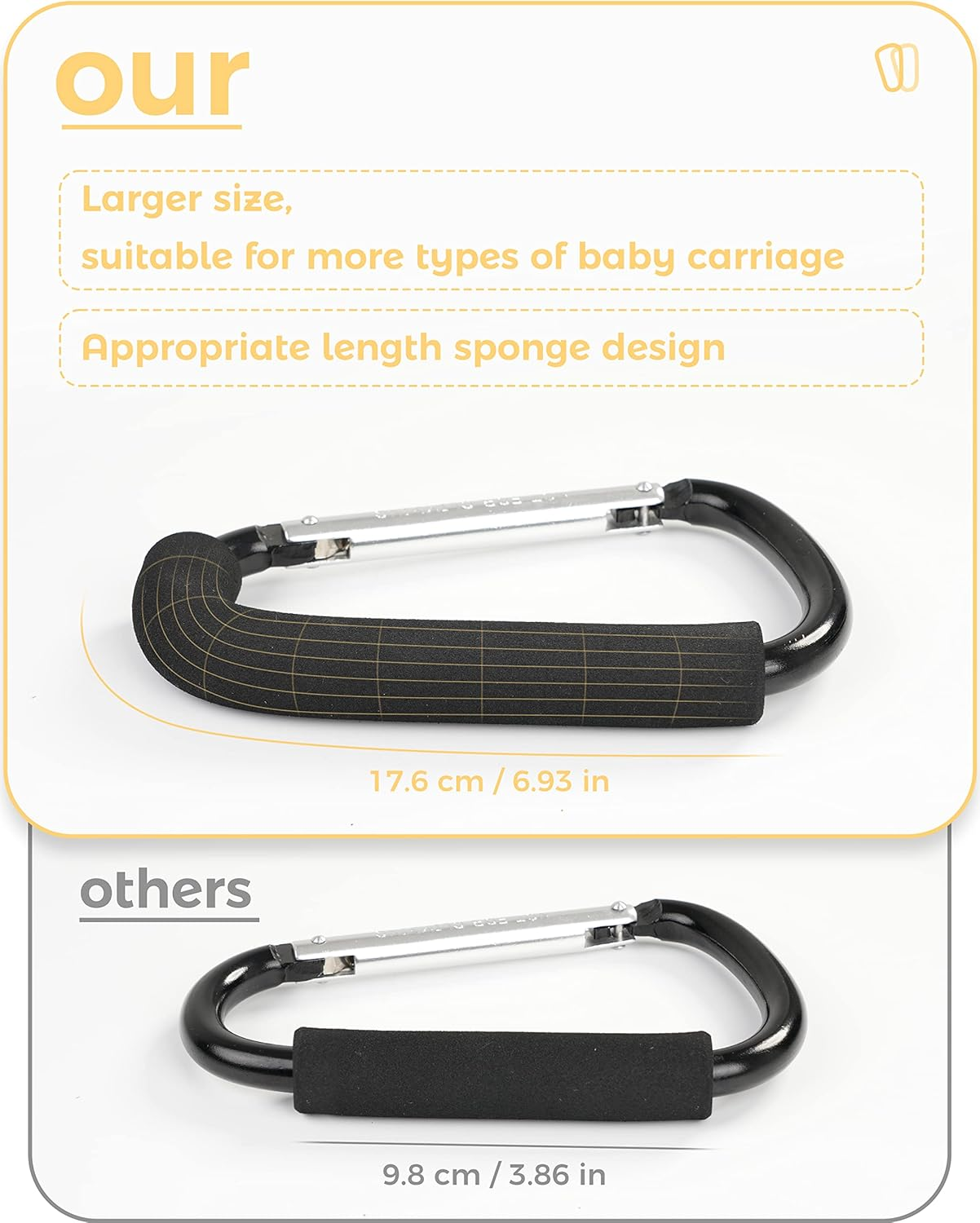 Stroller Hooks, 6.3" Large Stroller Clip, 2 Pack Stroller Hooks for Hanging Bags and Shopping, Stroller Accessories for Mommy, Large Carabiner image number 2