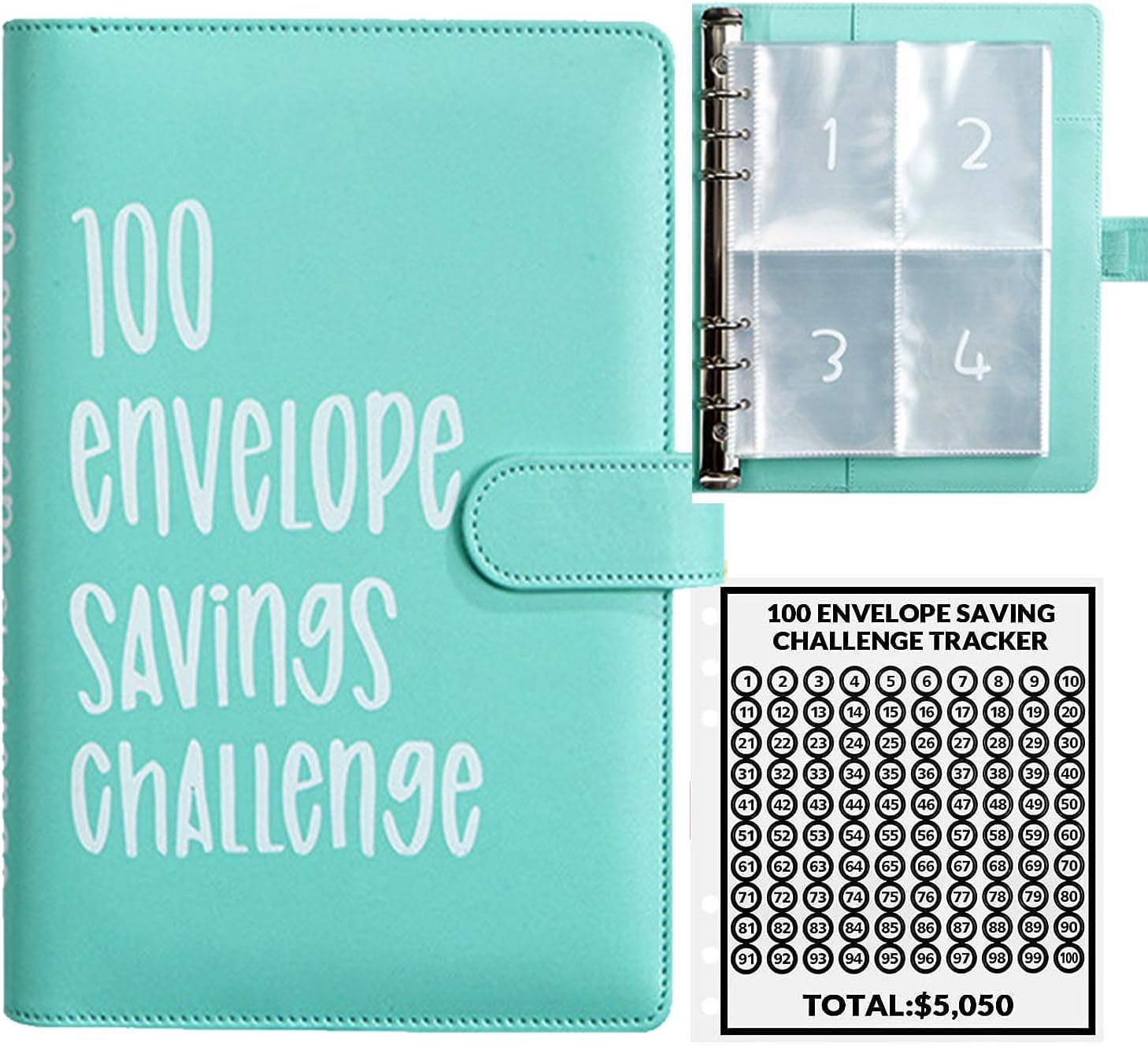 100 Envelopes Money Saving Challenge, 100 Envelope Challenge Binder, Easy and Fun Way to save $5,050, Savings Challenges Budget Book Binder with Cash Envelopes for Office,Home,School (Black)