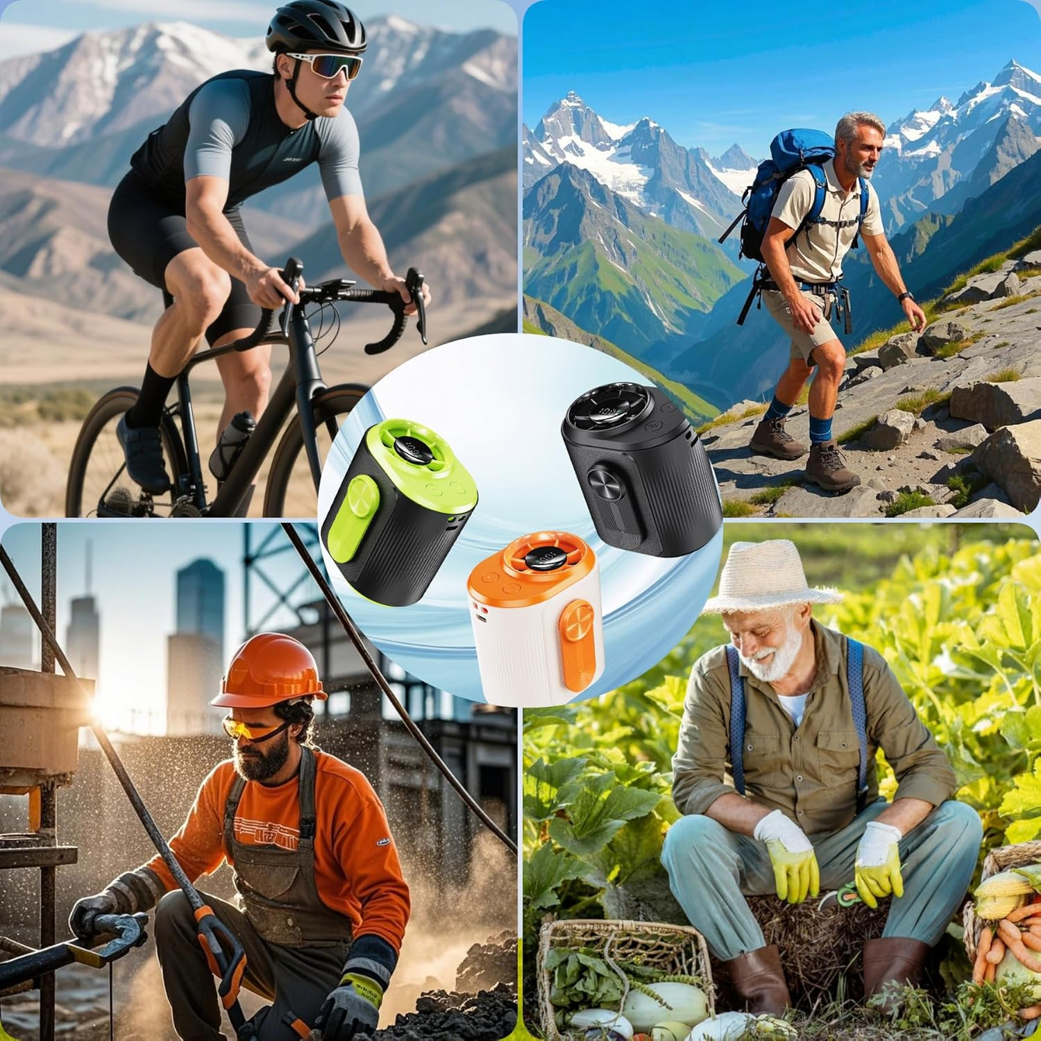 Portable Waist Fan, Wearable Fan, Belt Fans, LED Display, Hands-Free, 24H Cooling, 3600Mah Battery, Multi-Speed Cooling for Outdoor Works, Farm, Hiking, Camping, Travel (Orange)