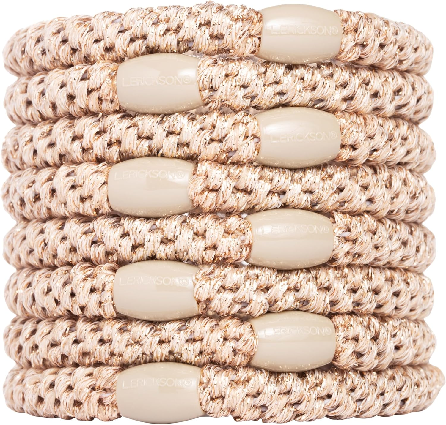 Beige and Brown Hair Ties for Thick Hair, Grab & Go Ponytail Holders, 8 Pack, Oatmeal, Thick No-Crease Bands with Strong Hold, Damage-Free Design, Warm Neutral Blend | L. Erickson