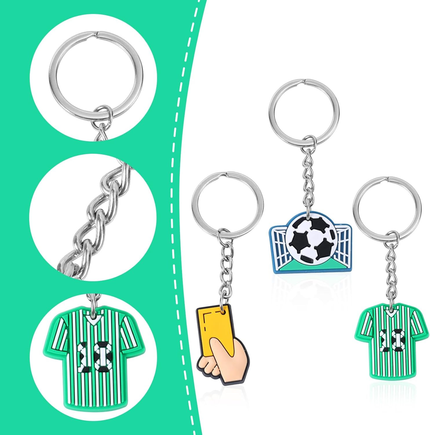 Gosknor 20Pcs Soccer Keychains, Sports Themed Soccer Ball Key Chain Assorted Soccer Goodie Bags Stuffers Football Party Favors for Kids Birthday Carnival Classroom Rewards, Multicolored image number 5