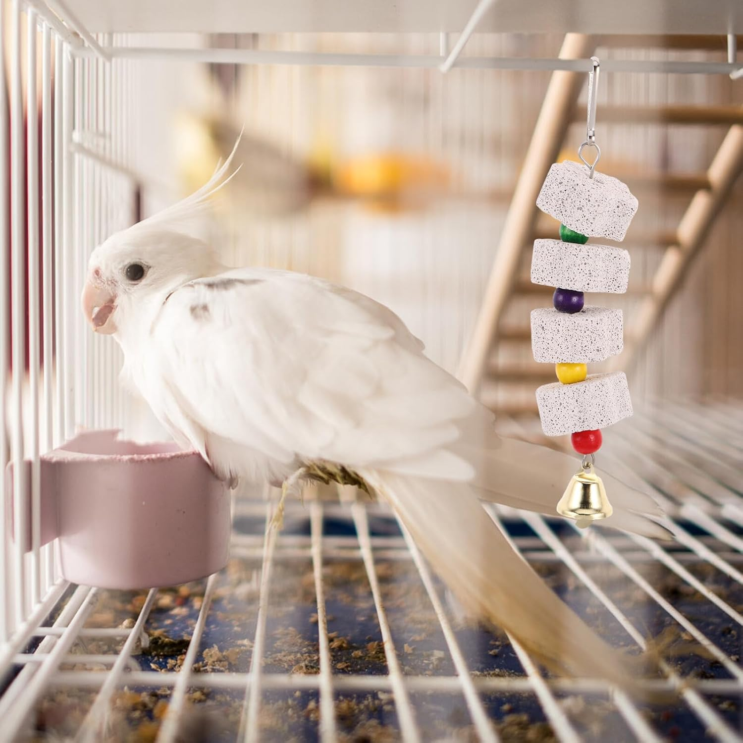 COHEALI 4PCS Pet Grinding Stones for Birds and Small Pets &ndash; Parrot Beak Grinder, Hamster Molar Chewing, Pumice Stone with Bell for Cage Hanging and Foraging image number 5