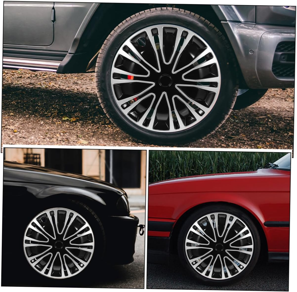 TINEASUR 2Pcs 12-Inch Decorative Hubcaps Silver Black Universal Automotive Wheel Rim Covers Vehicle Hub Caps for Car Accessories image number 5