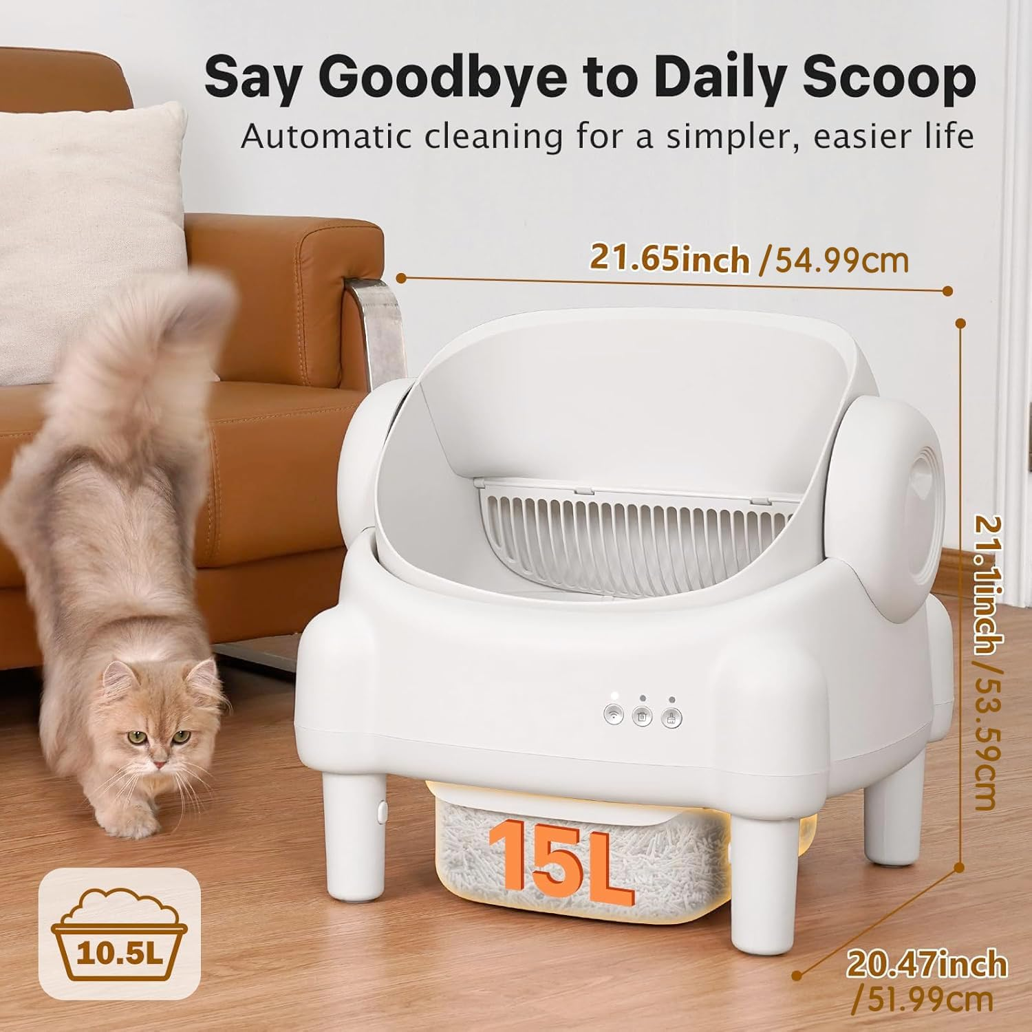 Automatic Cat Litter Box Open Top Design Self Cleaning Cat Litter Box for Multiple Cats with App Control Safety Protection and 11L Large Waste Bin with Trash Bags image number 3