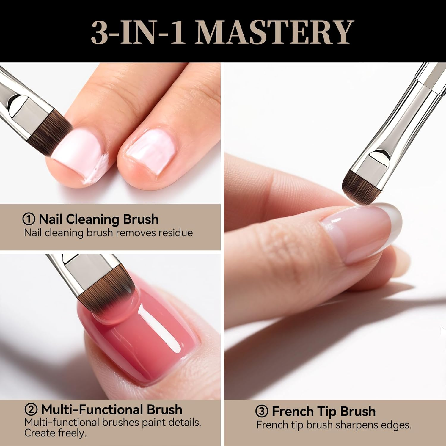 GSWOI Acrylic Nail Brush & French Tip Brush-Salon French Manicure Tool with Firm Flat Head,Streak-Free One Stroke Design,Nail Art Cleaning Brush - （F16）French Tip Brush image number 3