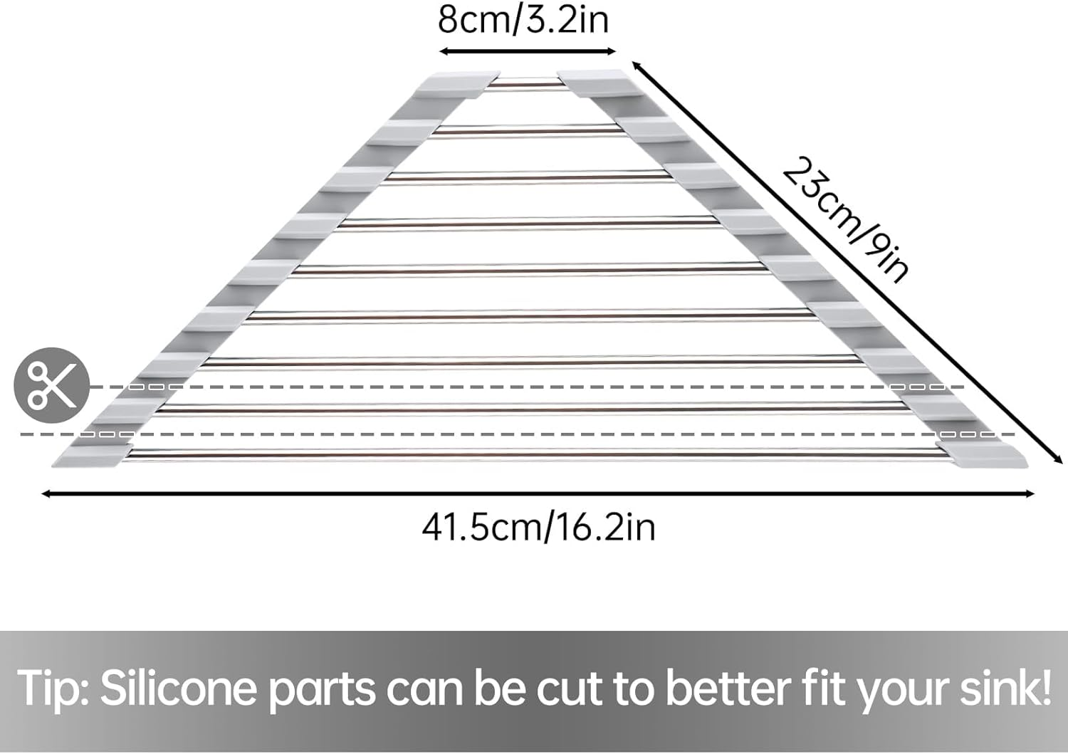 Foldable Stainless Steel Triangle Dish Drying Rack for Sink Corner, Grey Roll-Up Space Saver Drainer Mat with Sponge Holder - Multipurpose Kitchen Organizer image number 6